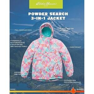 NEW! EDDIE BAUER POWDER SEARCH GIRLS 3-IN-1 JACKET DUSTY PINK GEOMETRIC S 7/8